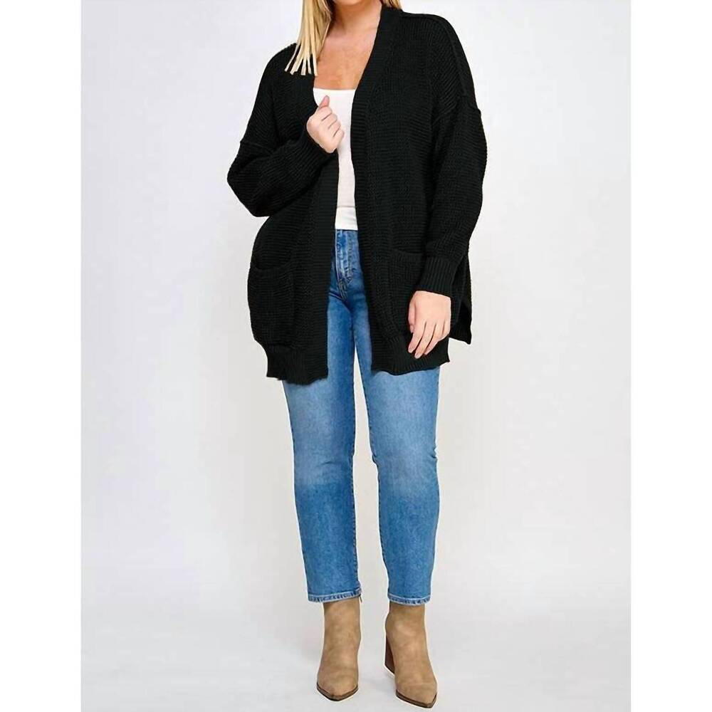 NEW HAUTE FOX crochet sweater knit cardigan in black